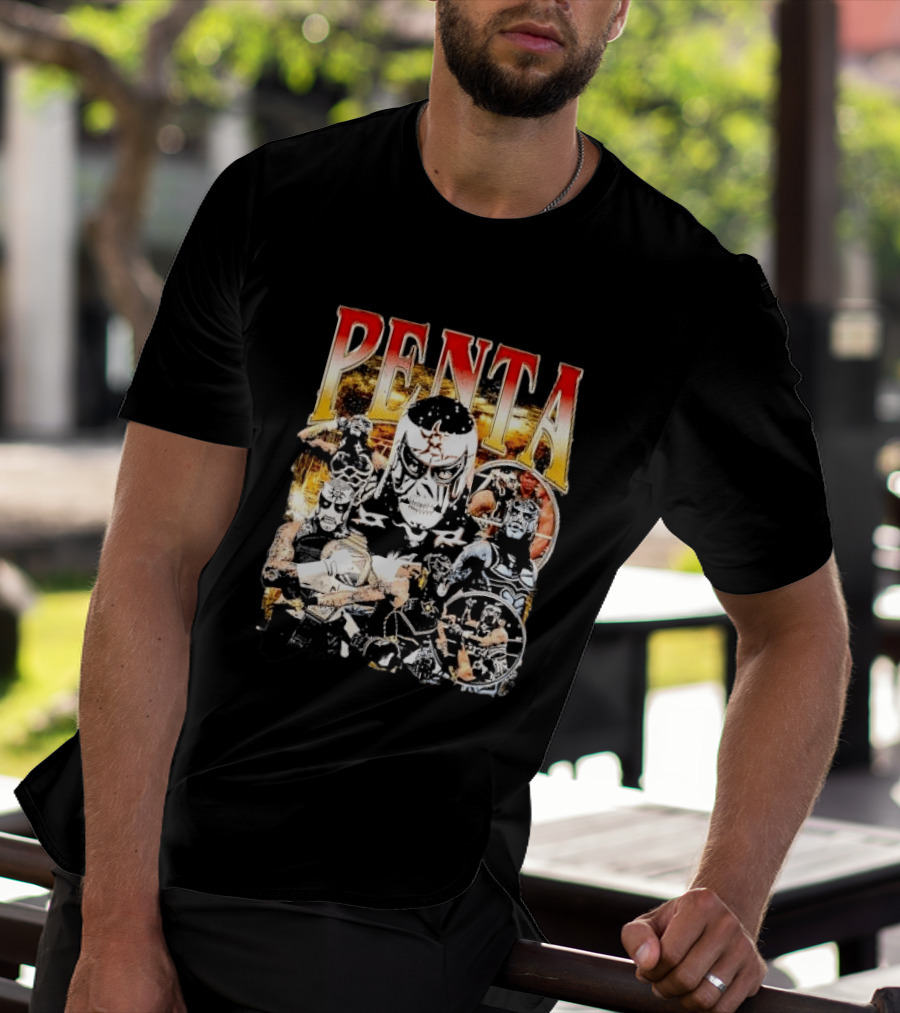 Penta Masked Luchador Wrestler Belt Photo Collage Bootleg T-Shirt
