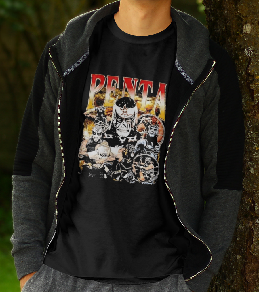 Penta Masked Luchador Wrestler Belt Photo Collage Bootleg T-Shirt