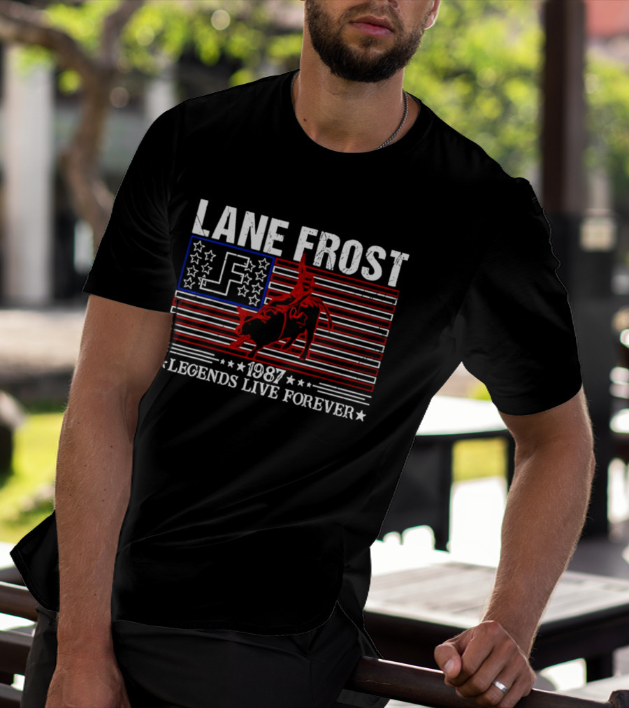 Lane Frost 1987 Legends Live Forever Rodeo US Flag T-Shirt