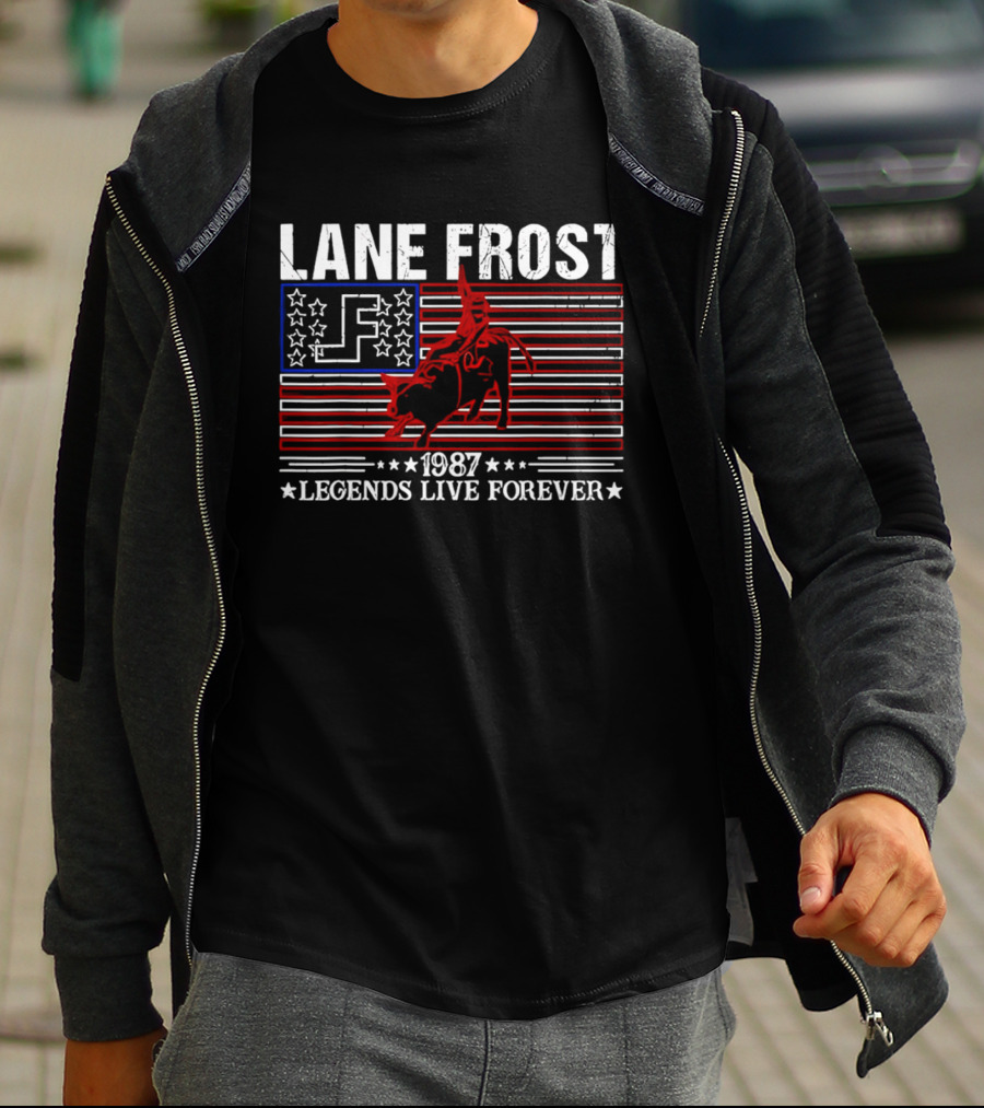 Lane Frost 1987 Legends Live Forever Rodeo US Flag T-Shirt