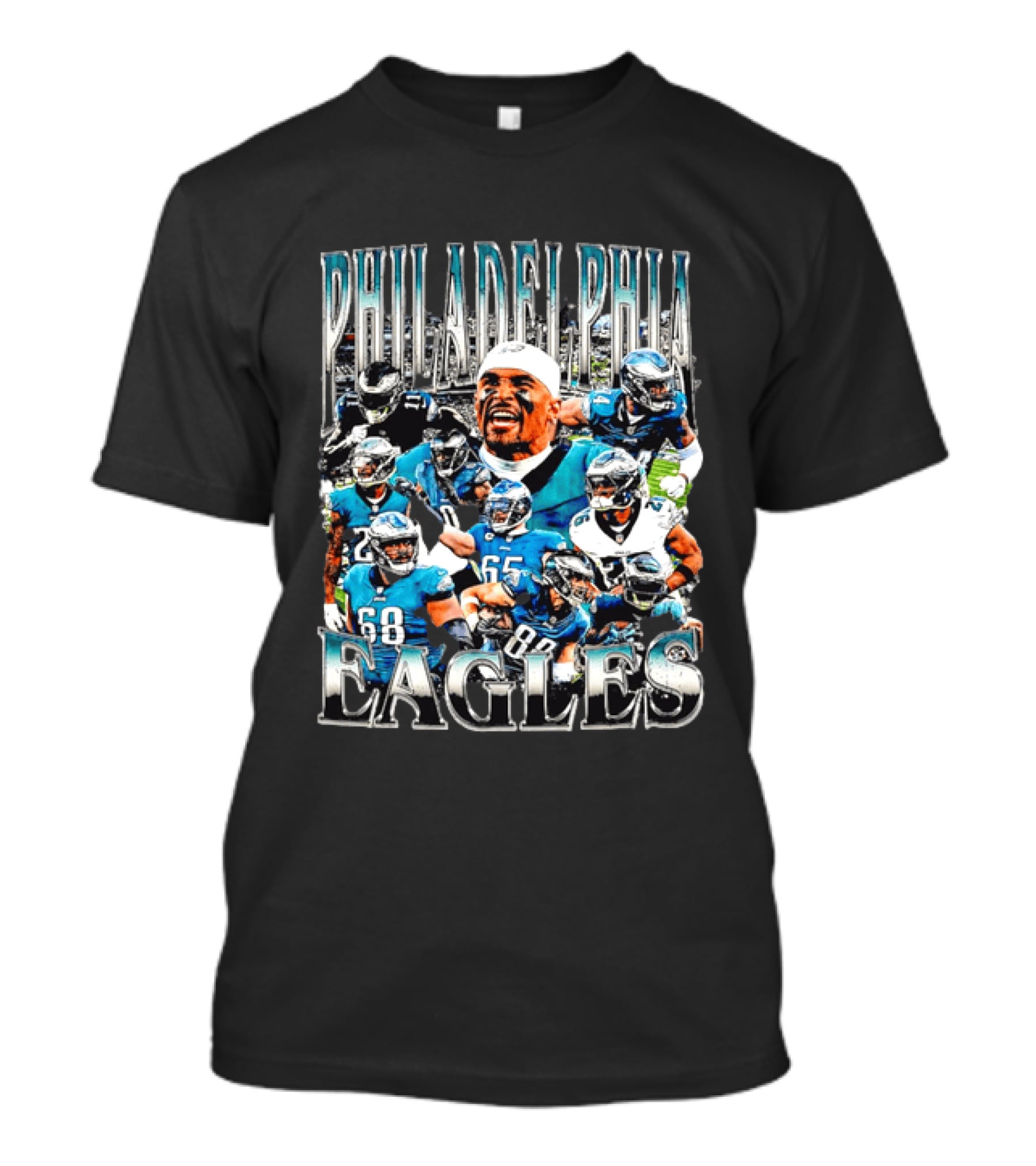 Philadelphia Eagles Player Photo Collage Screaming Metallic Bootleg T-Shirt