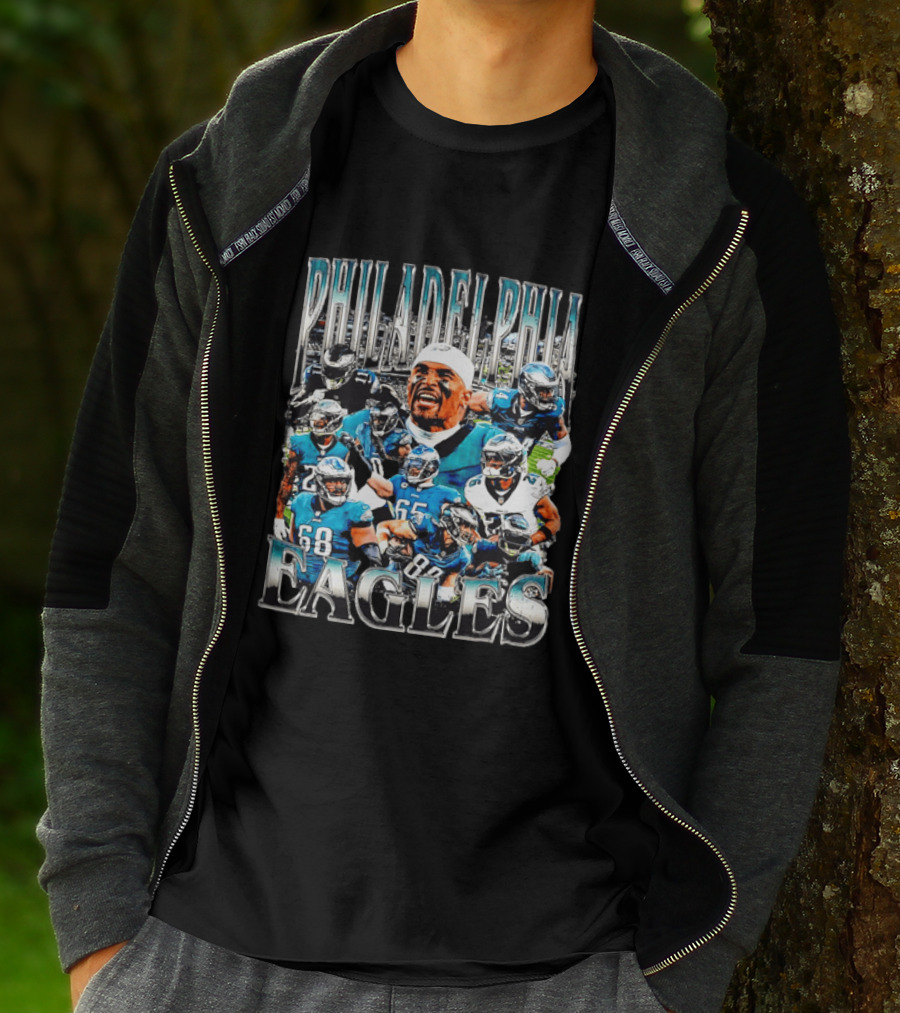 Philadelphia Eagles Player Photo Collage Screaming Metallic Bootleg T-Shirt
