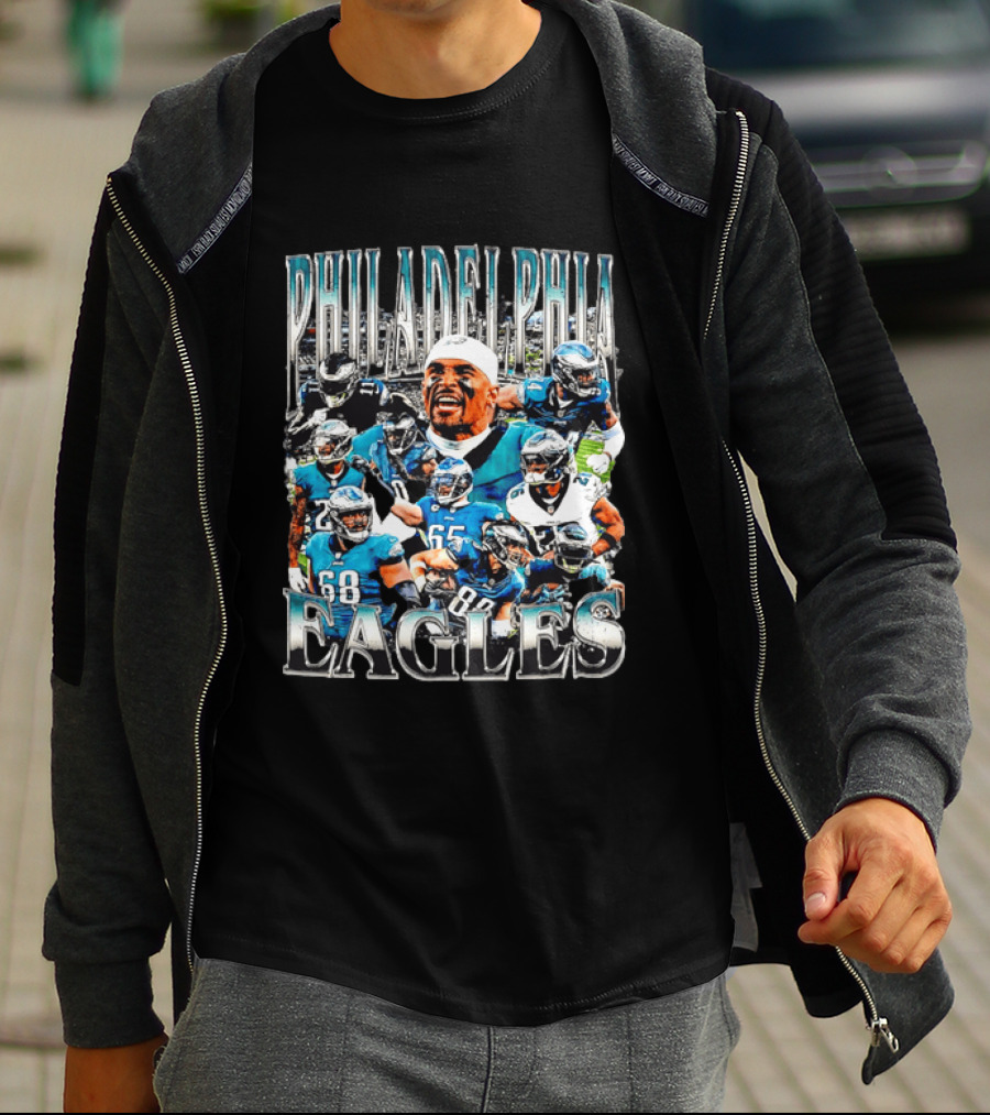Philadelphia Eagles Player Photo Collage Screaming Metallic Bootleg T-Shirt