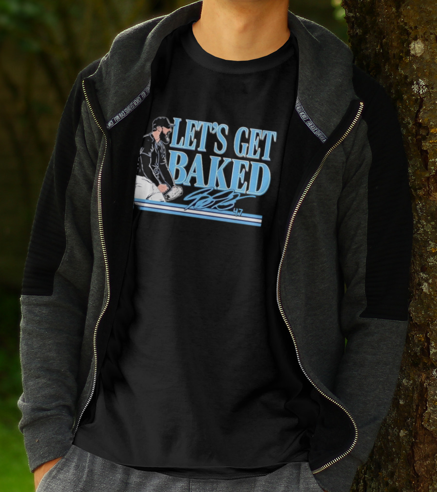 LET'S GET BAKED Bryan Baker Bearded Baseball Pitcher Celebrating Line T-Shirt