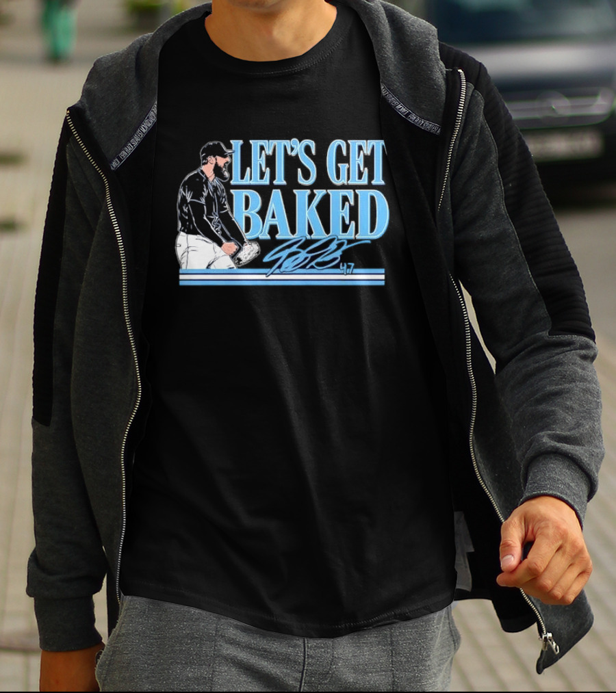 LET'S GET BAKED Bryan Baker Bearded Baseball Pitcher Celebrating Line T-Shirt