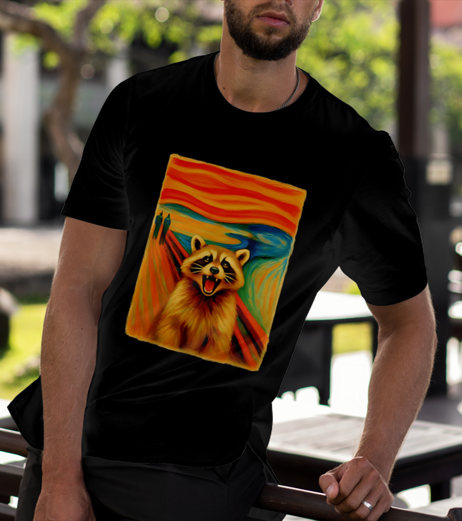 Raccoon The Scream Edvard Munch Painting Mashup T-Shirt