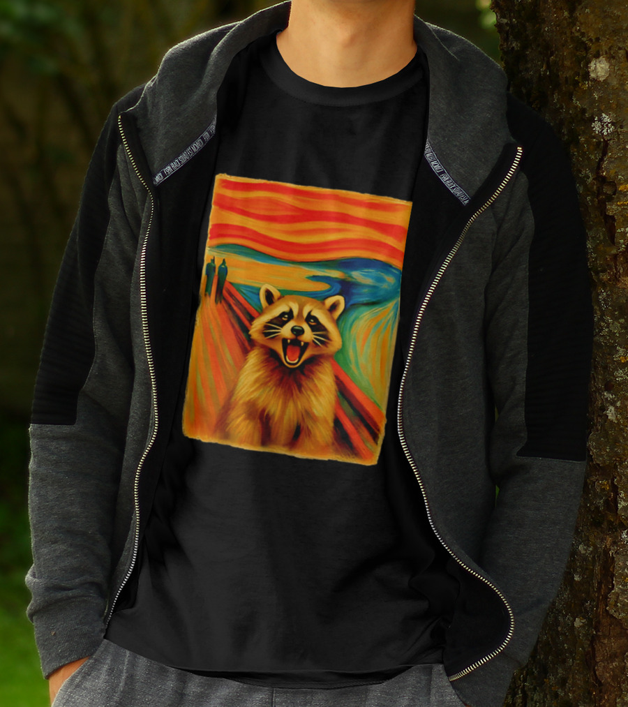Raccoon The Scream Edvard Munch Painting Mashup T-Shirt