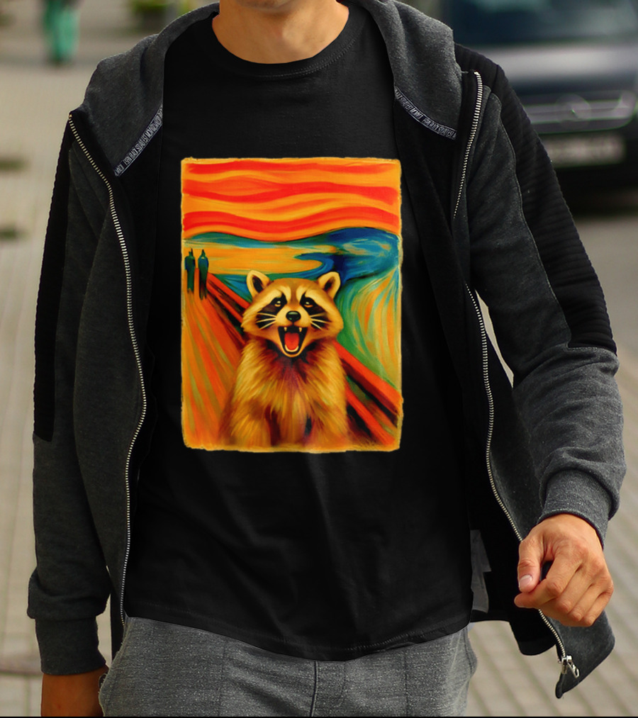 Raccoon The Scream Edvard Munch Painting Mashup T-Shirt