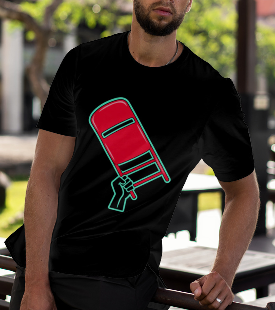 Rebellious Raised Fist Holding Red Chair Protest T-Shirt