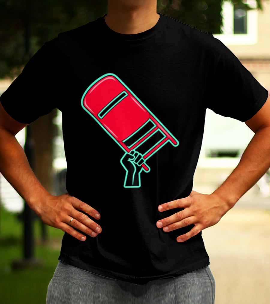Rebellious Raised Fist Holding Red Chair Protest T-Shirt