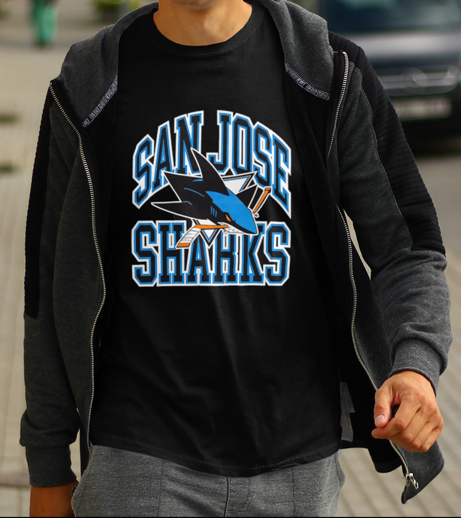 San Jose Sharks Biting Broken Hockey Stick Triangle NHL T-Shirt