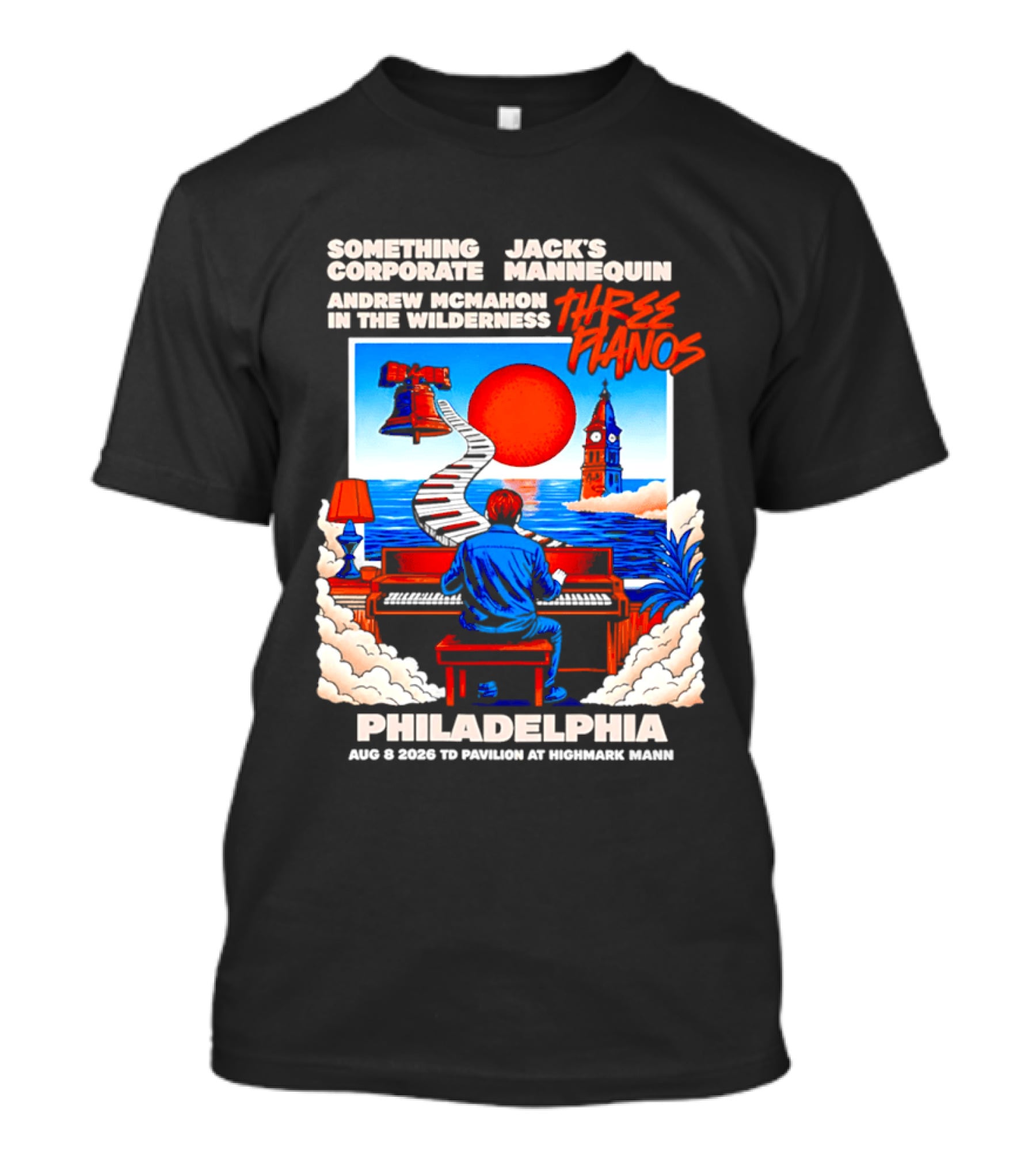 Something Corporate Jack's Mannequin Andrew McMahon Three Pianos Philadelphia Aug 08 2026 T-Shirt