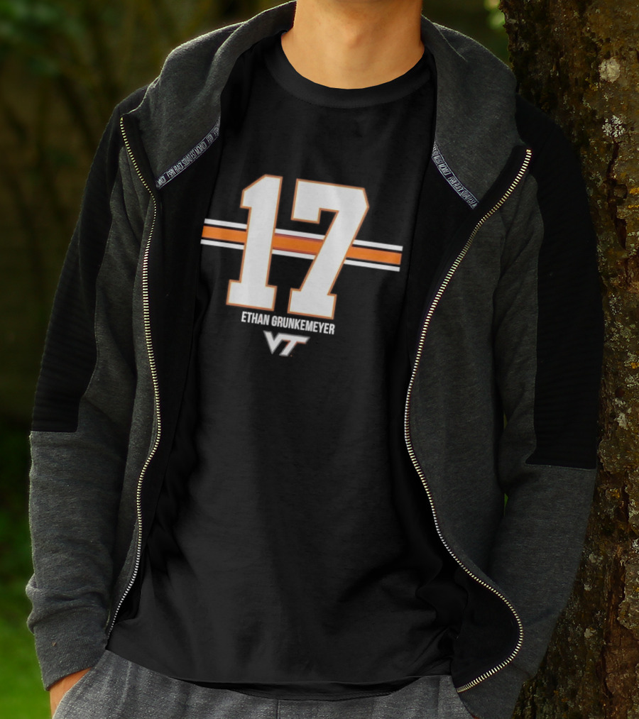 Virginia Tech Hokies Ethan Grunkemeyer 17 Horizontal Stripes T-Shirt