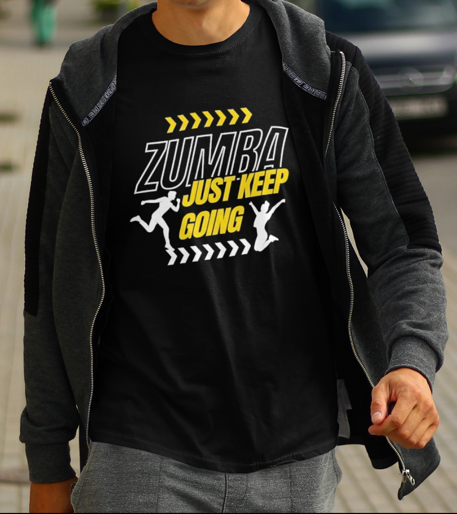 Zumba Just Keep Going Fitness Running Jumping Chevron Arrows T-Shirt
