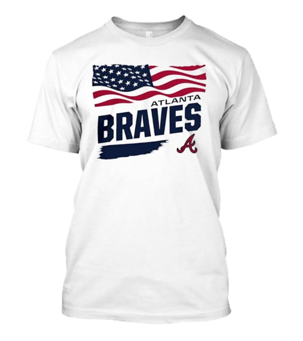 Atlanta Braves Waving American Flag Brushstroke MLB T-Shirt