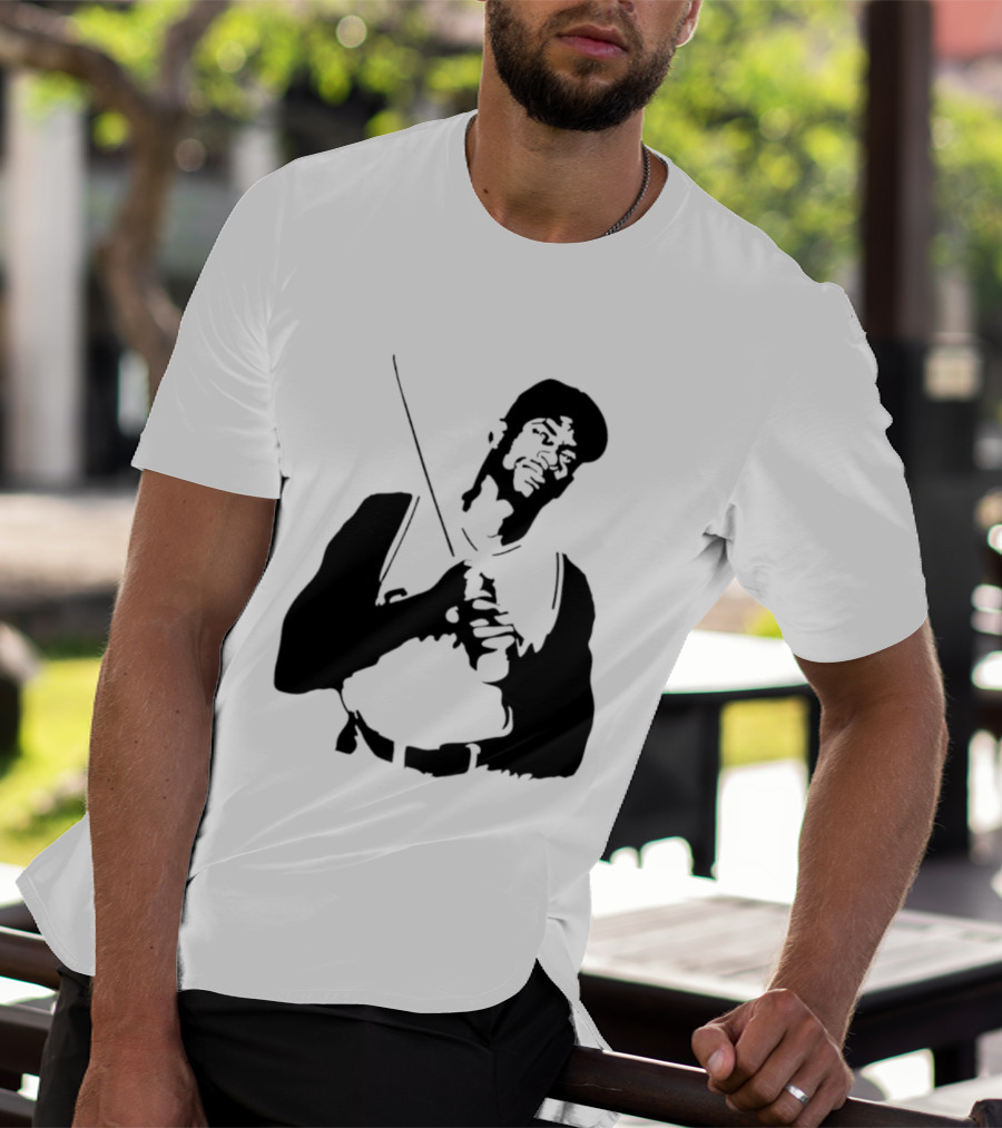 Black And White Stencil Baseball Batter Holding Bat T-Shirt