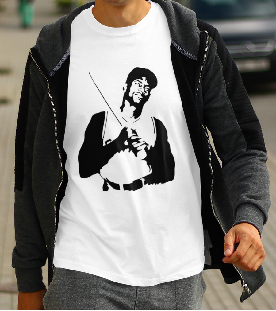 Black And White Stencil Baseball Batter Holding Bat T-Shirt