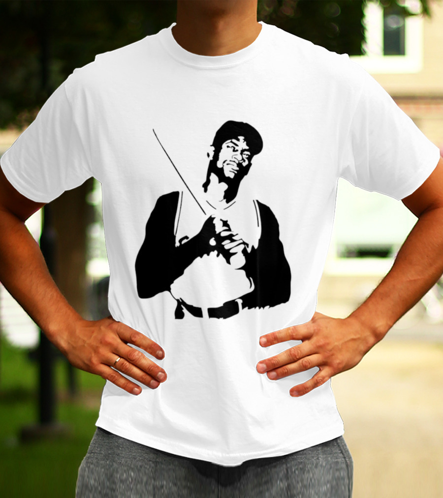 Black And White Stencil Baseball Batter Holding Bat T-Shirt