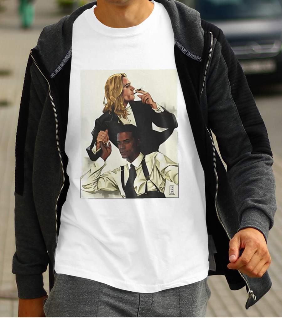 Blonde Tuxedo Smoking Dark Hair Suspenders Duo T-Shirt