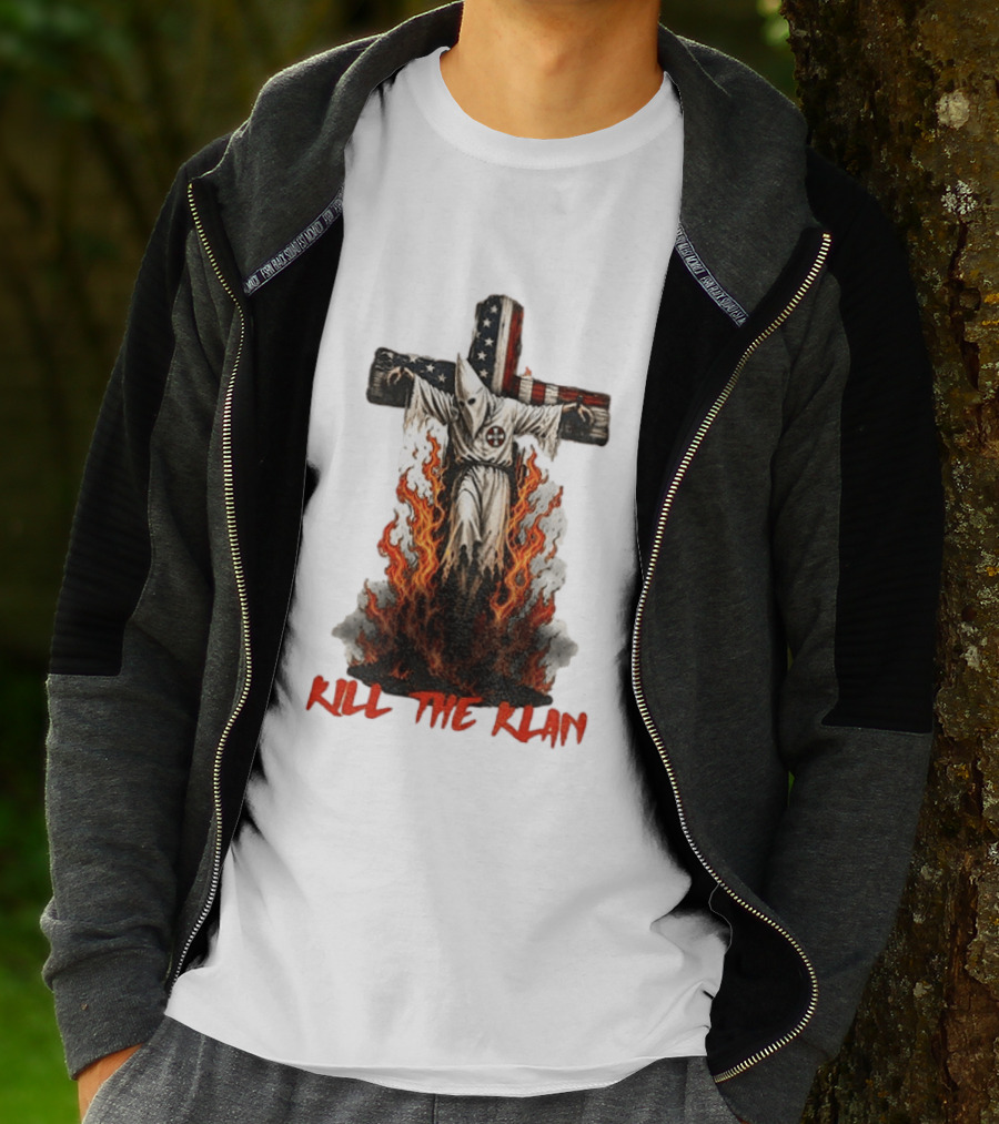 Ku Klux Klan Burning American Flag Cross Kill The Klan T-Shirt