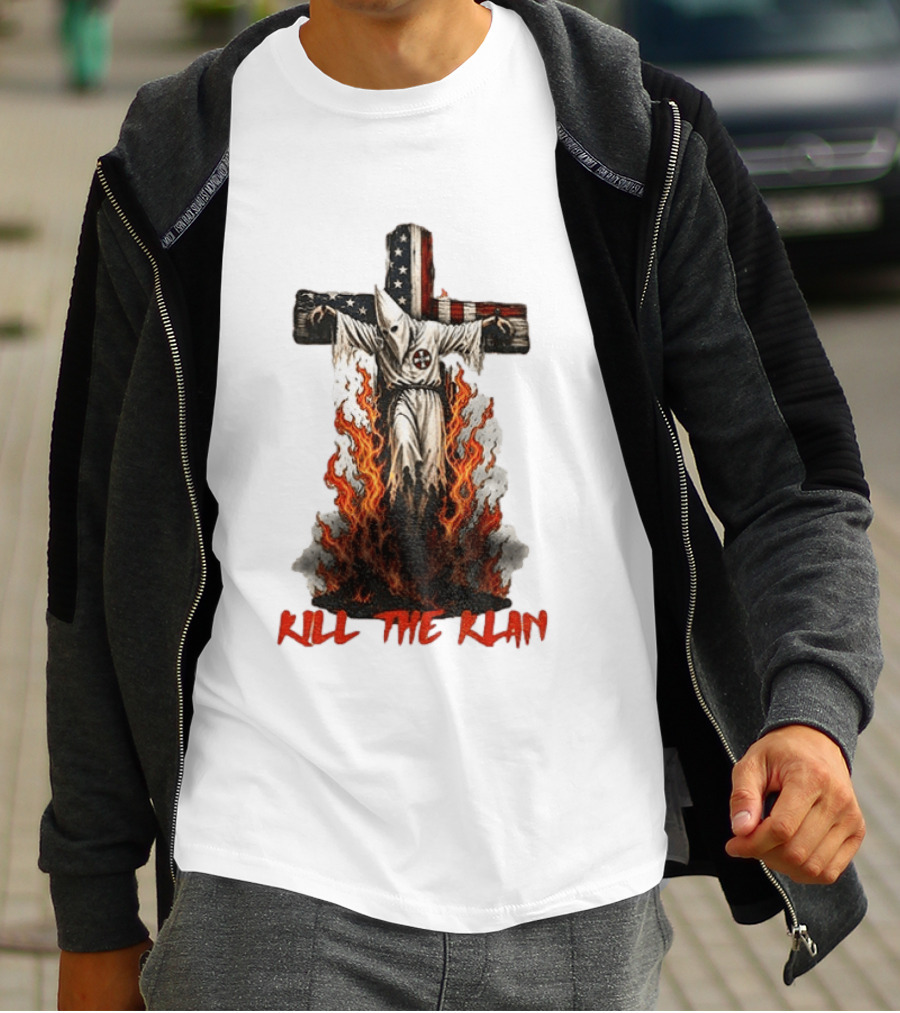 Ku Klux Klan Burning American Flag Cross Kill The Klan T-Shirt
