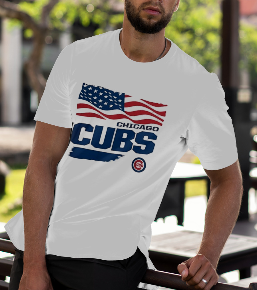 Chicago Cubs American Flag Waving Paint Brush Stroke MLB Cubs T-Shirt
