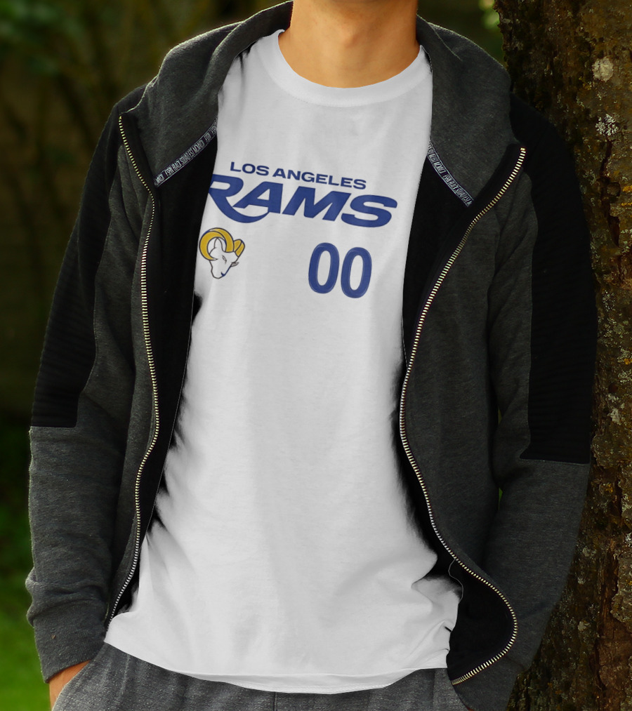 Los Angeles Rams Horned Head 00 Jersey Number Wordmark T-Shirt