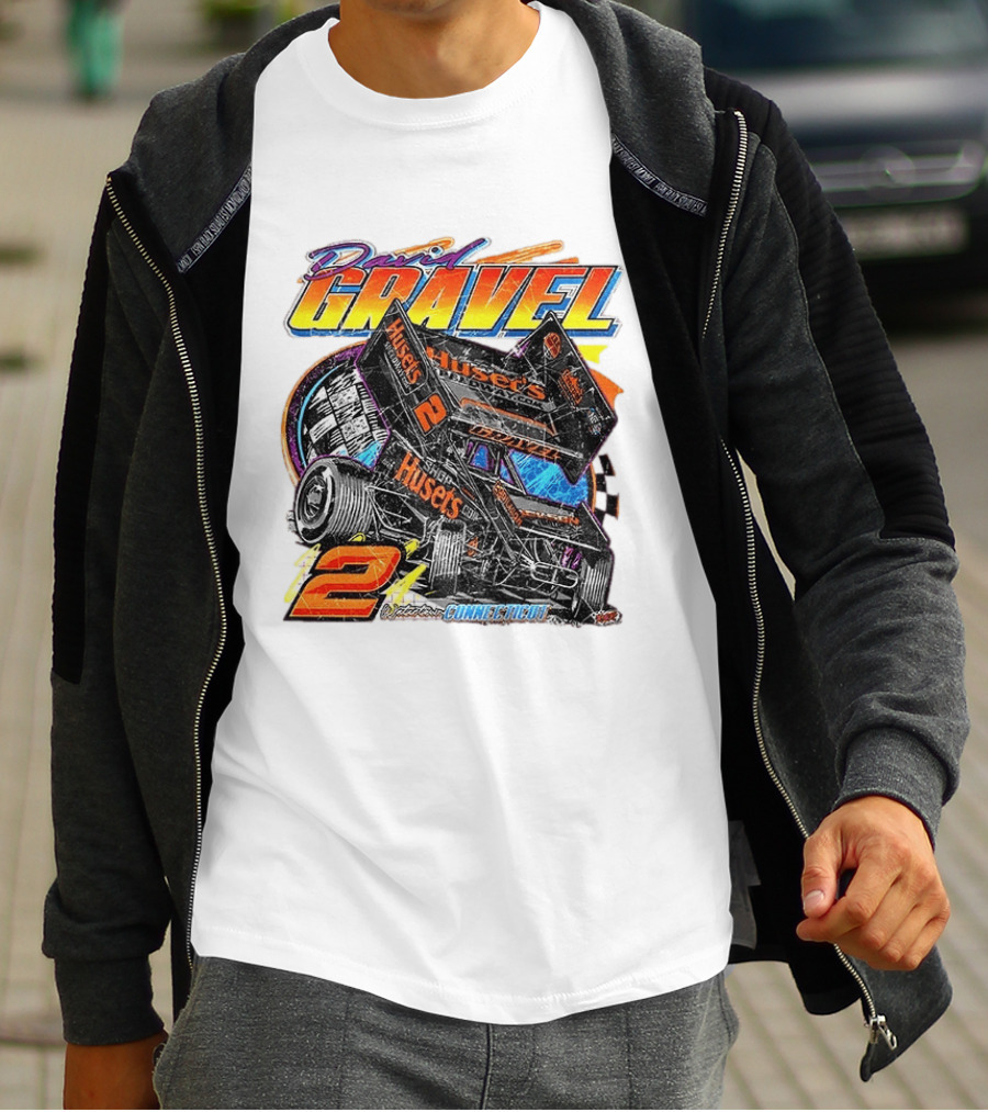 David Gravel Sprint Car Huset's Speedway Racing Connecticut 2 Orange And Blue T-Shirt