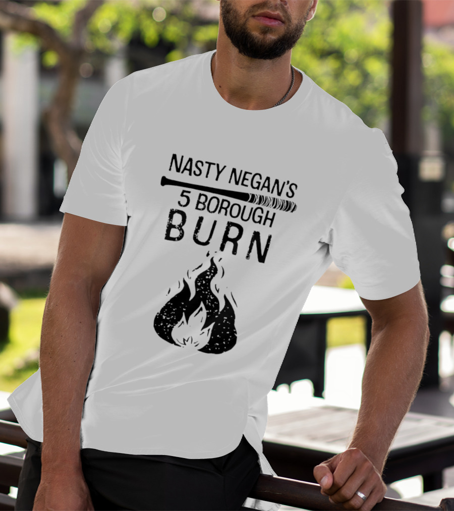 Nasty Negan's 5 Borough Burn Barbed Wire Bat Bonfire Flames T-Shirt