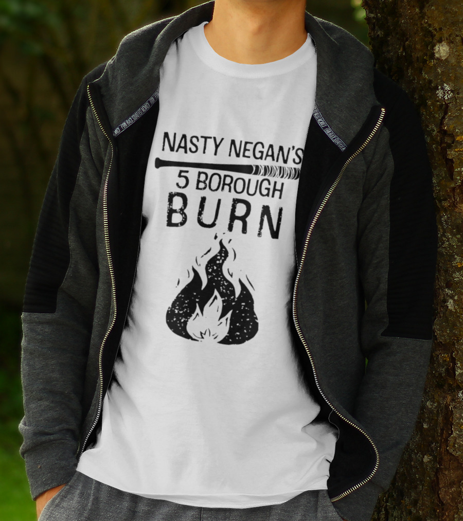 Nasty Negan's 5 Borough Burn Barbed Wire Bat Bonfire Flames T-Shirt