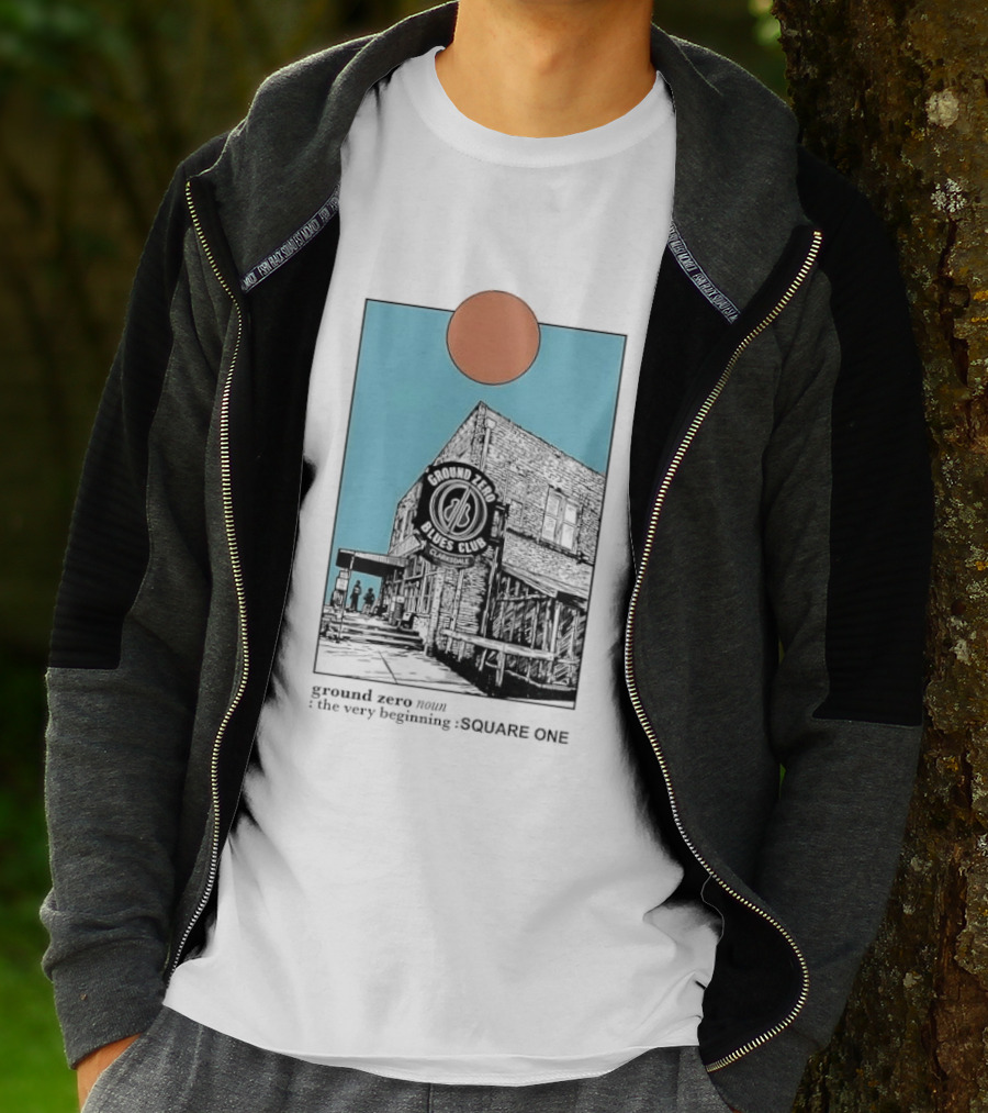 Ground Zero Blues Club Clarksdale The Very Beginning Square One Brick Building Sun Line T-Shirt