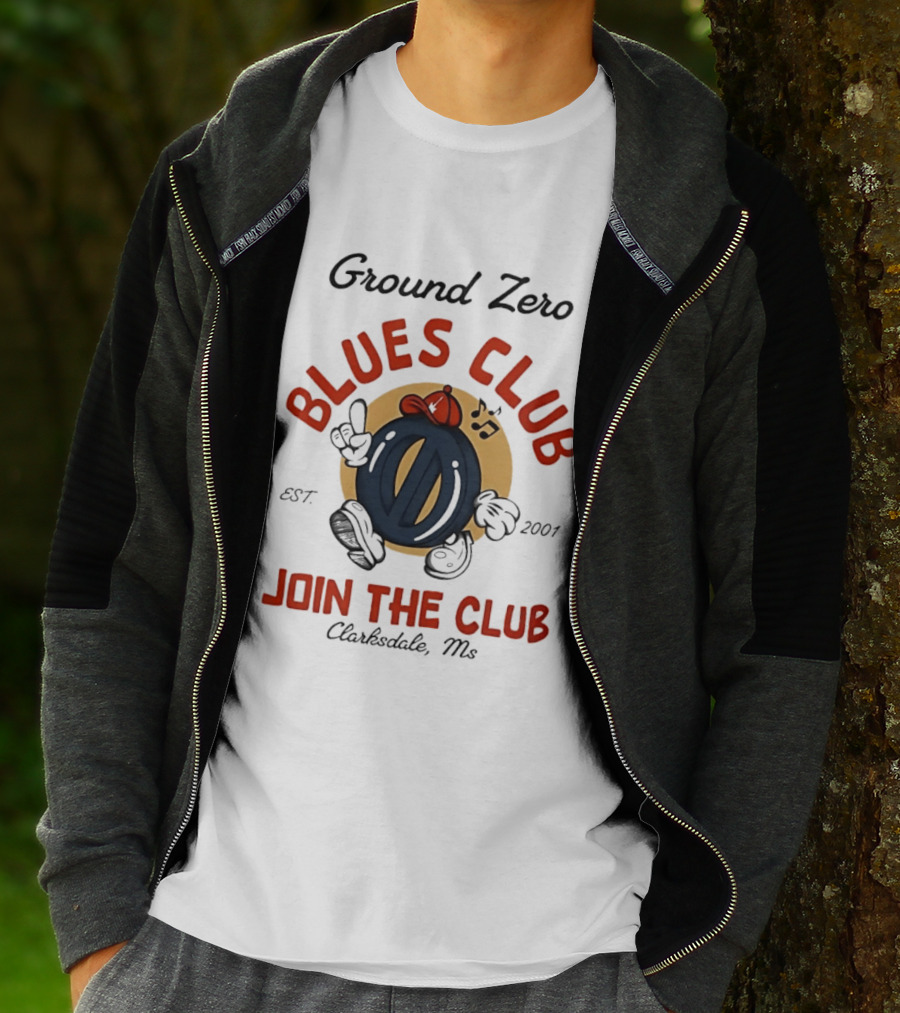 Ground Zero Blues Club Join The Club Clarksdale MS Est 2001 Walking Music Notes T-Shirt
