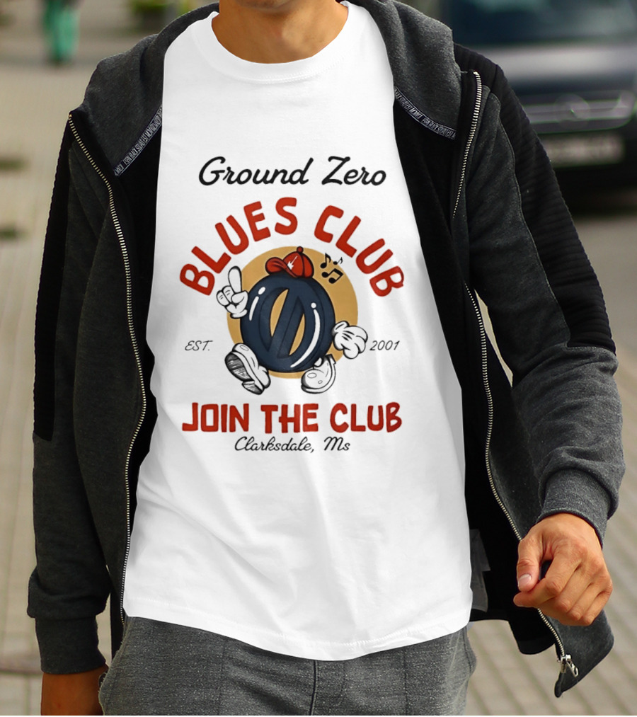 Ground Zero Blues Club Join The Club Clarksdale MS Est 2001 Walking Music Notes T-Shirt
