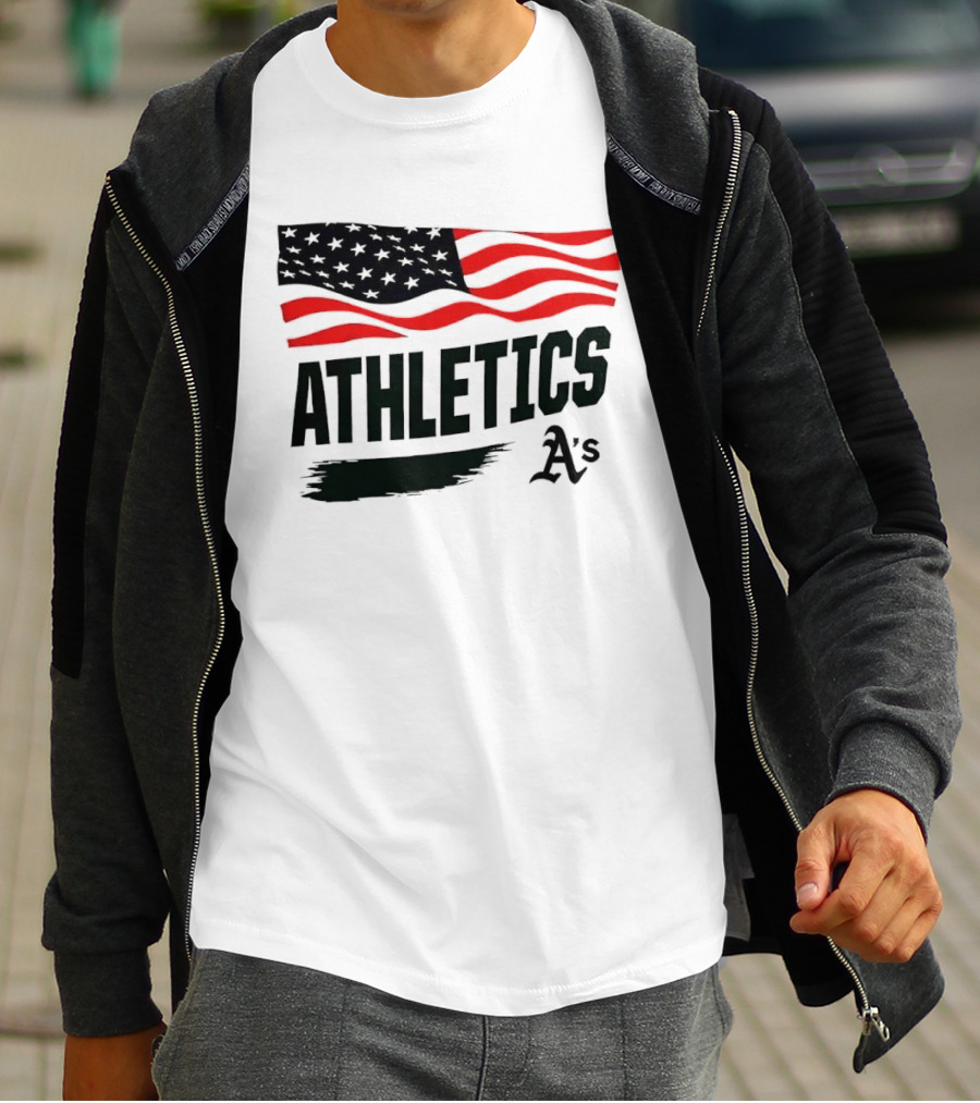 Athletics As American Flag Paint Brushstroke MLB Oakland T-Shirt