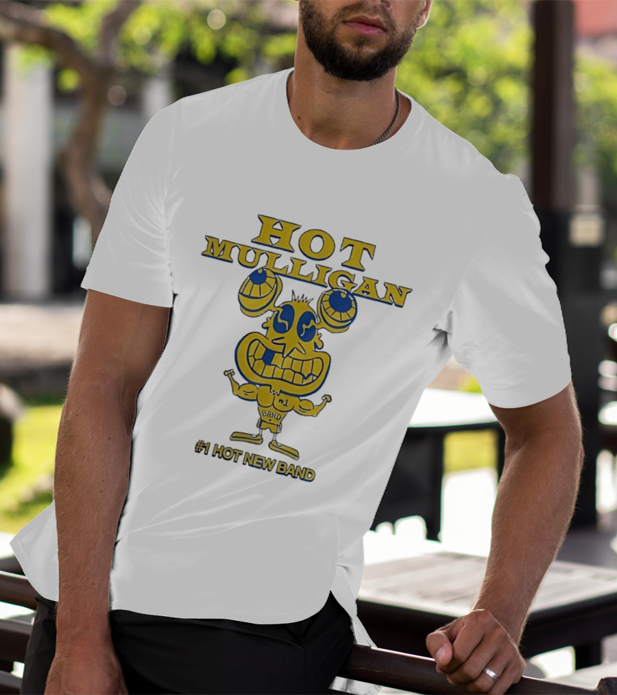 Hot Mulligan New Band Cartoon Flexing Biceps Yellow Version T-Shirt