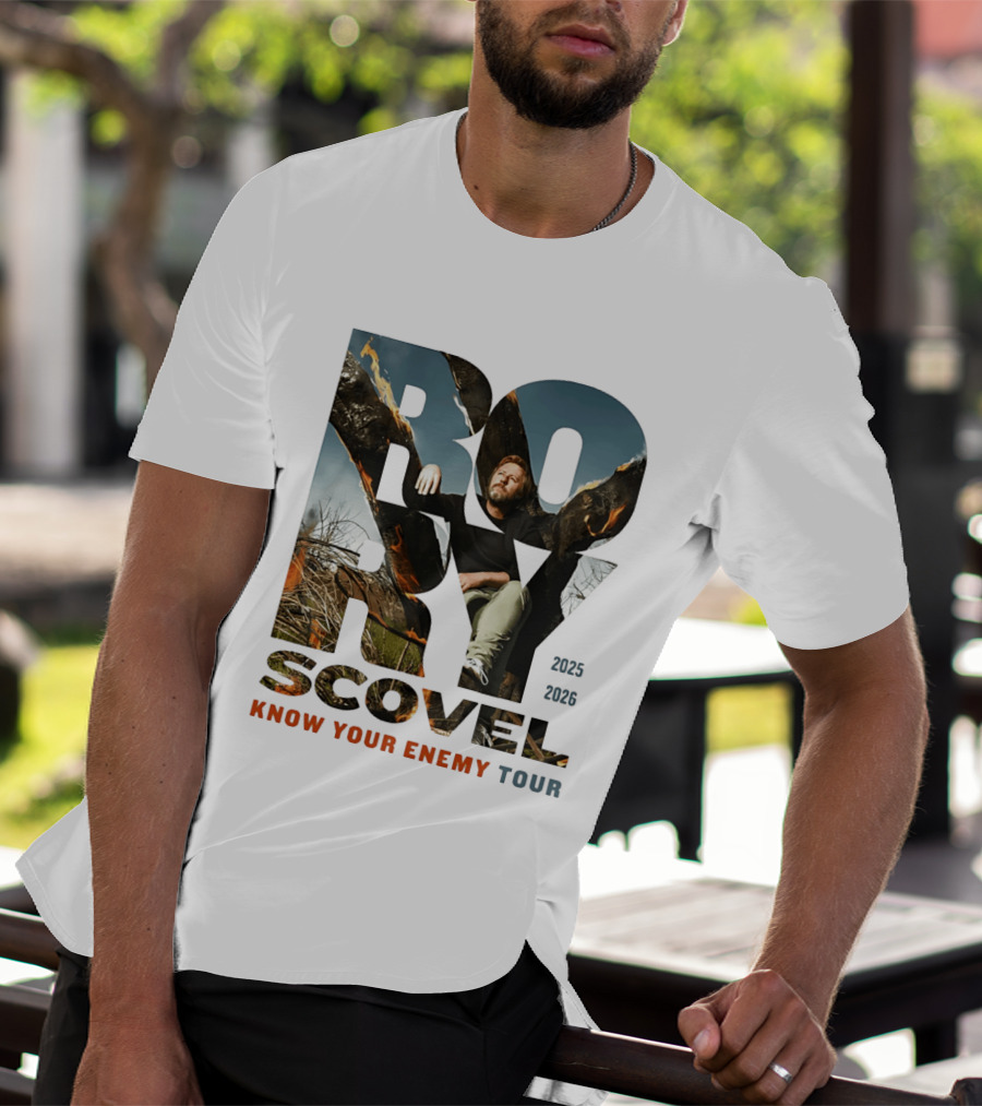 Rory Scovel Know Your Enemy Tour 2023 2026 Fire Backdrop T-Shirt