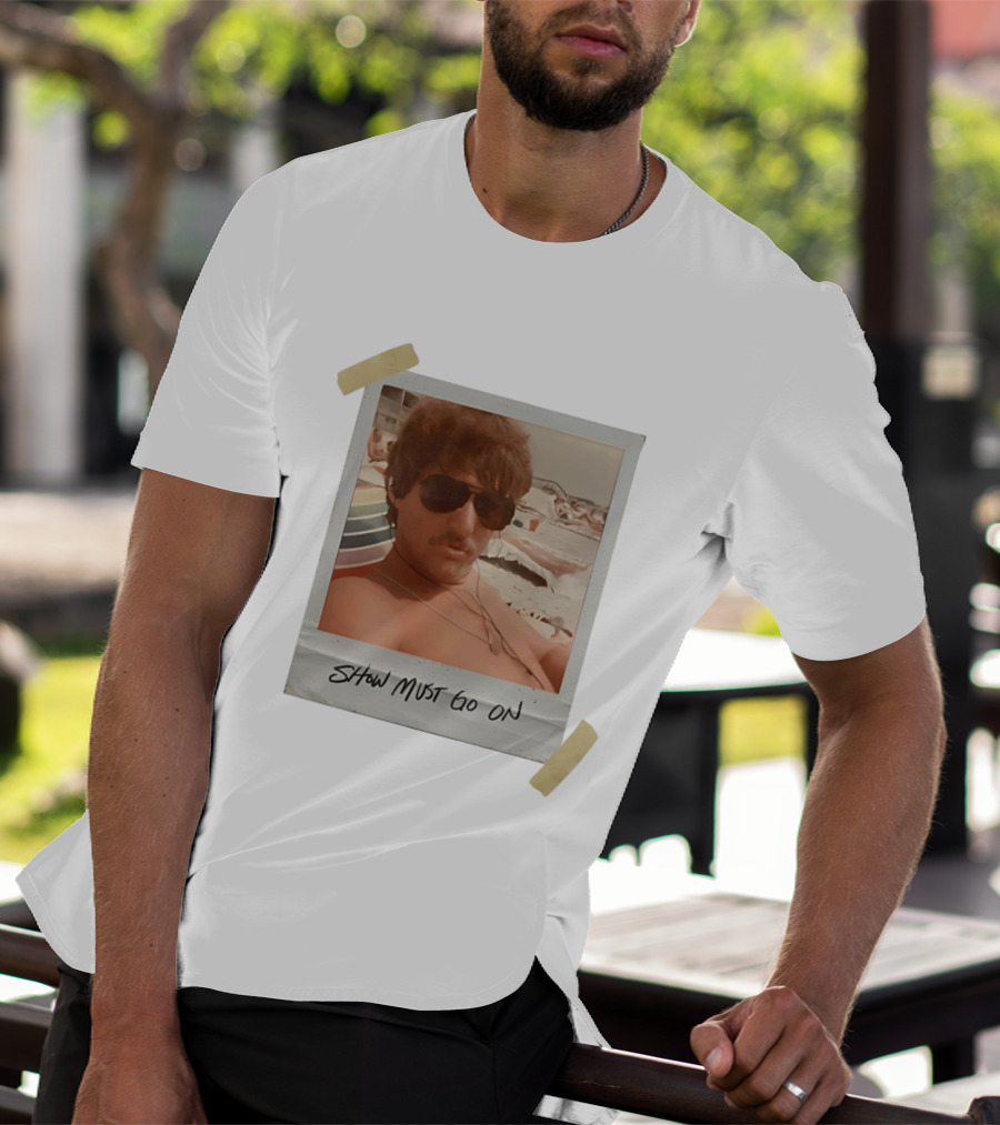 Show Must Go On Man At Beach Retro Style Polaroid T-Shirt