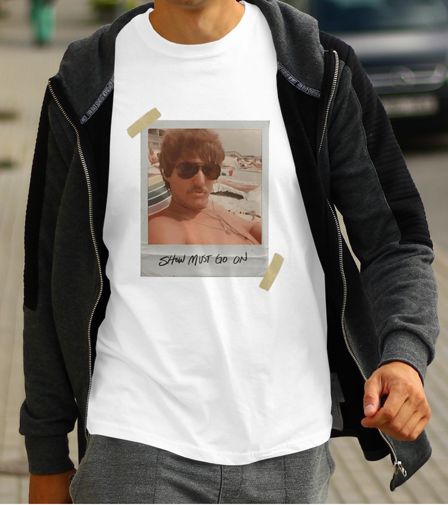 Show Must Go On Man At Beach Retro Style Polaroid T-Shirt