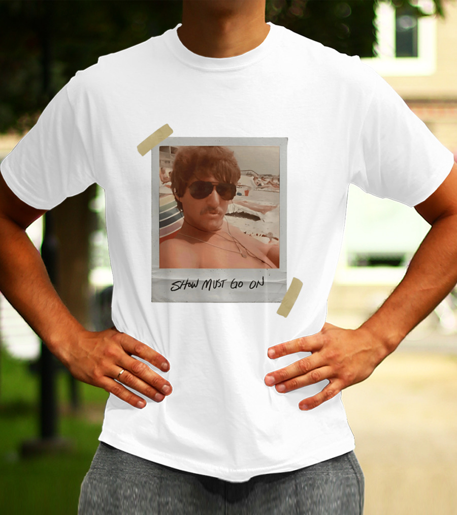 Show Must Go On Man At Beach Retro Style Polaroid T-Shirt