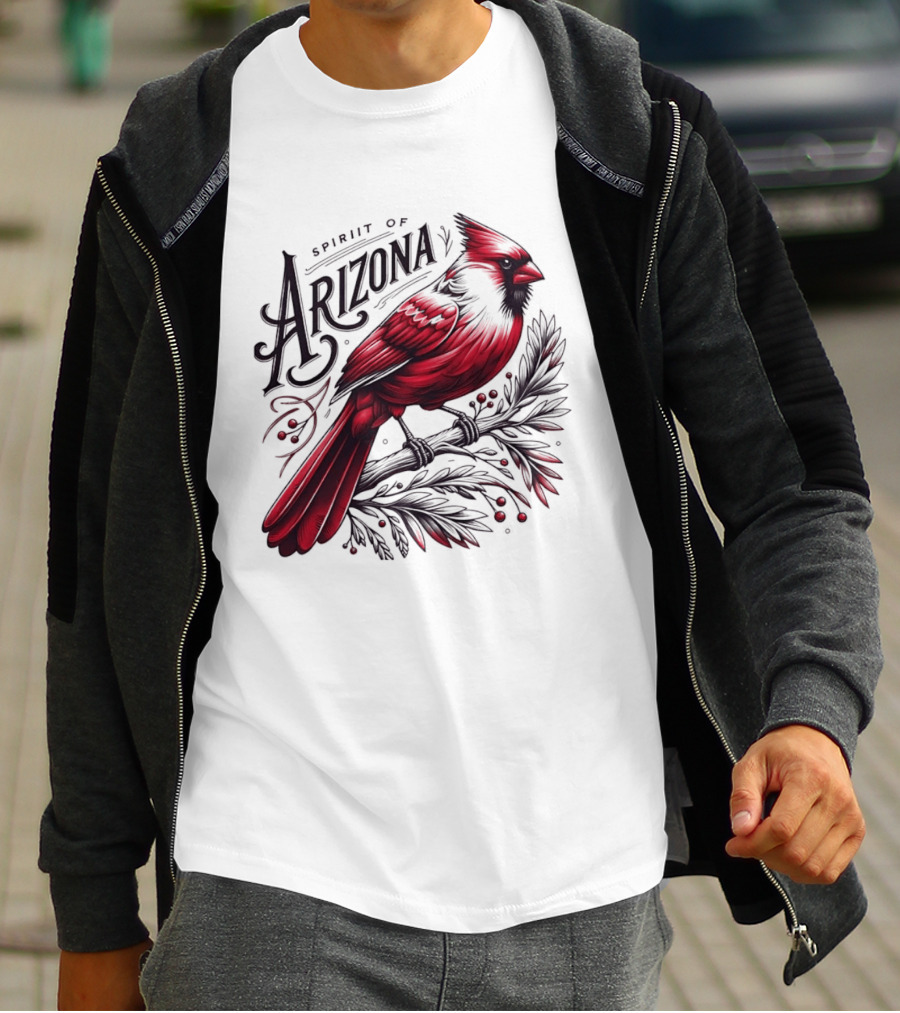 Arizona Red Cardinal Spirit Perched On Branch Berries T-Shirt