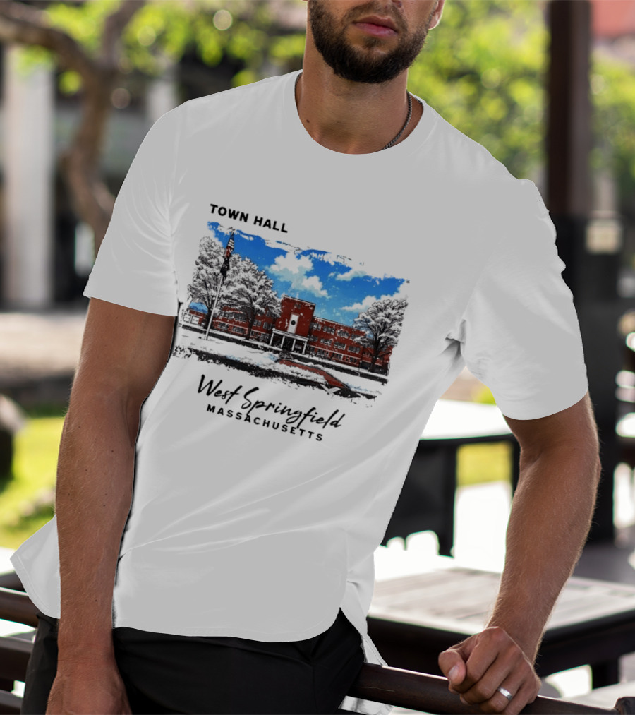 Town Hall West Springfield Massachusetts Snow Covered Red Brick Building T-Shirt