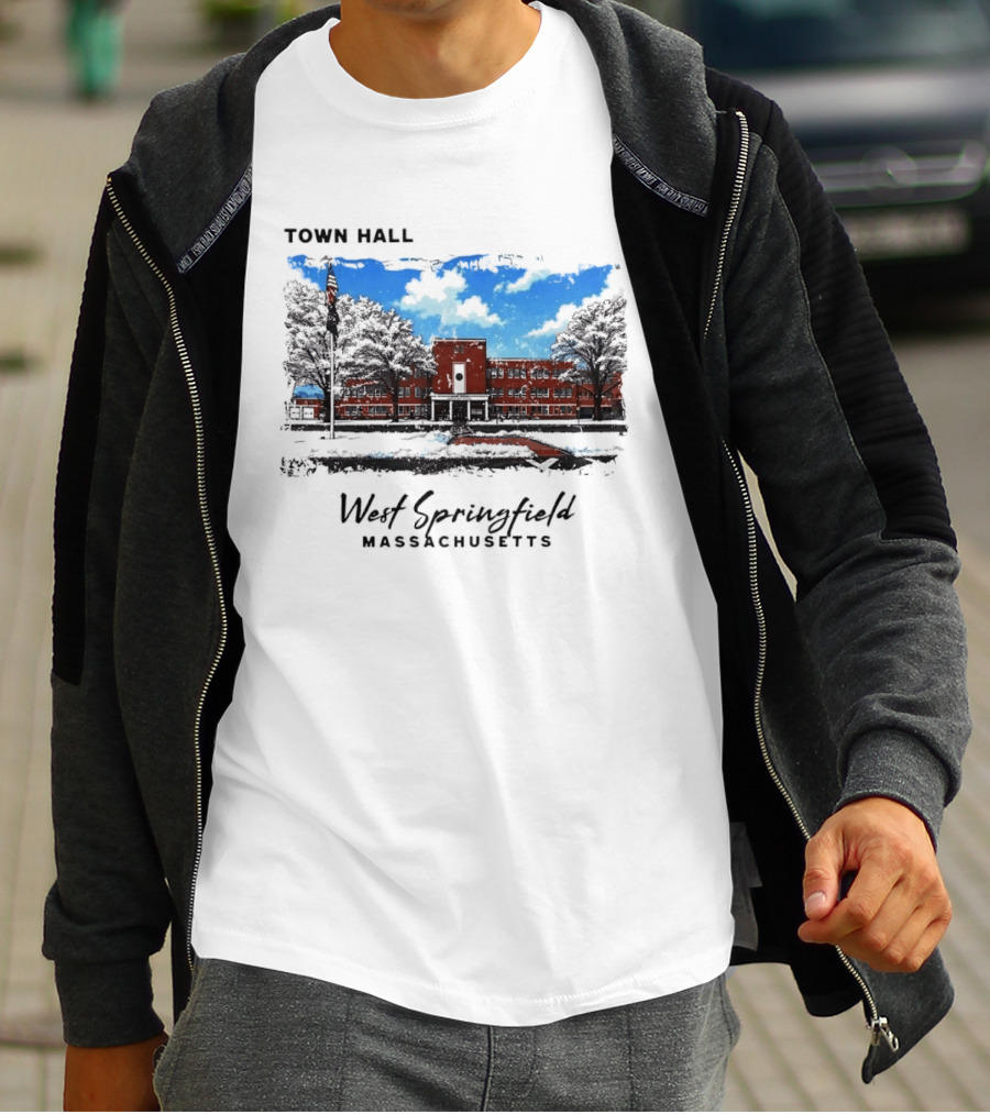 Town Hall West Springfield Massachusetts Snow Covered Red Brick Building T-Shirt