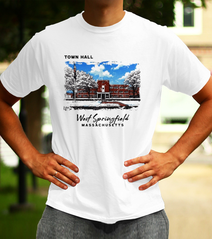 Town Hall West Springfield Massachusetts Snow Covered Red Brick Building T-Shirt