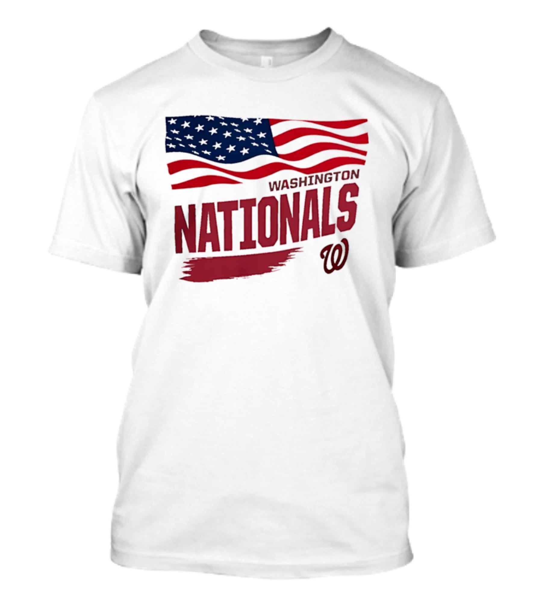 Washington Nationals Waving American Flag Red Brushstroke MLB T-Shirt
