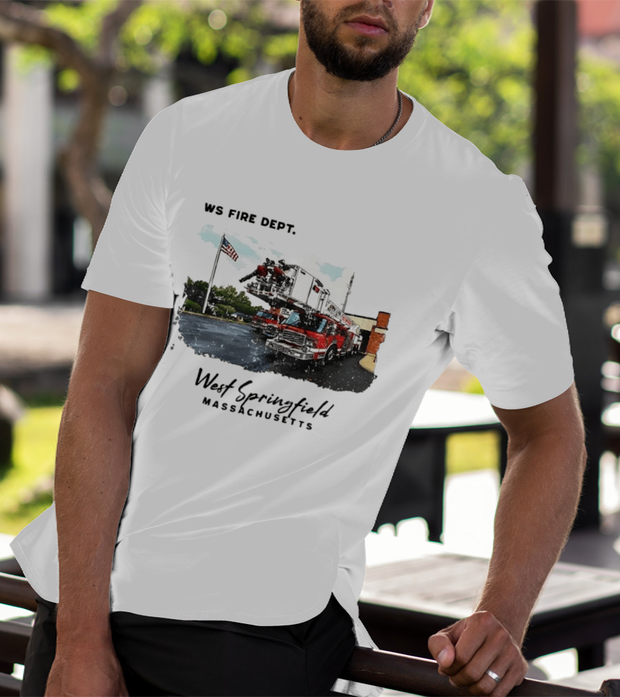 Ws Fire Dept West Springfield Massachusetts Truck Ladder American Flag T-Shirt