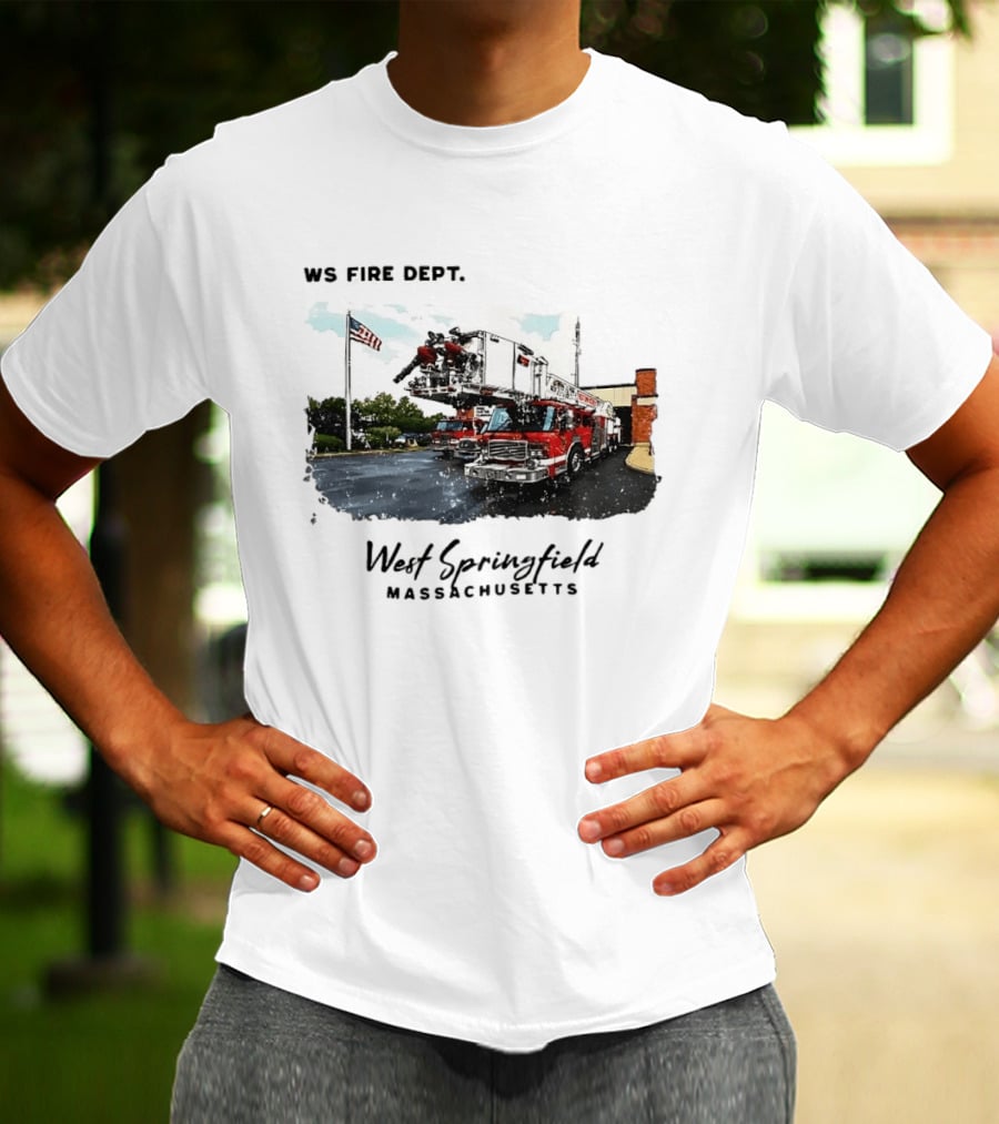 Ws Fire Dept West Springfield Massachusetts Truck Ladder American Flag T-Shirt