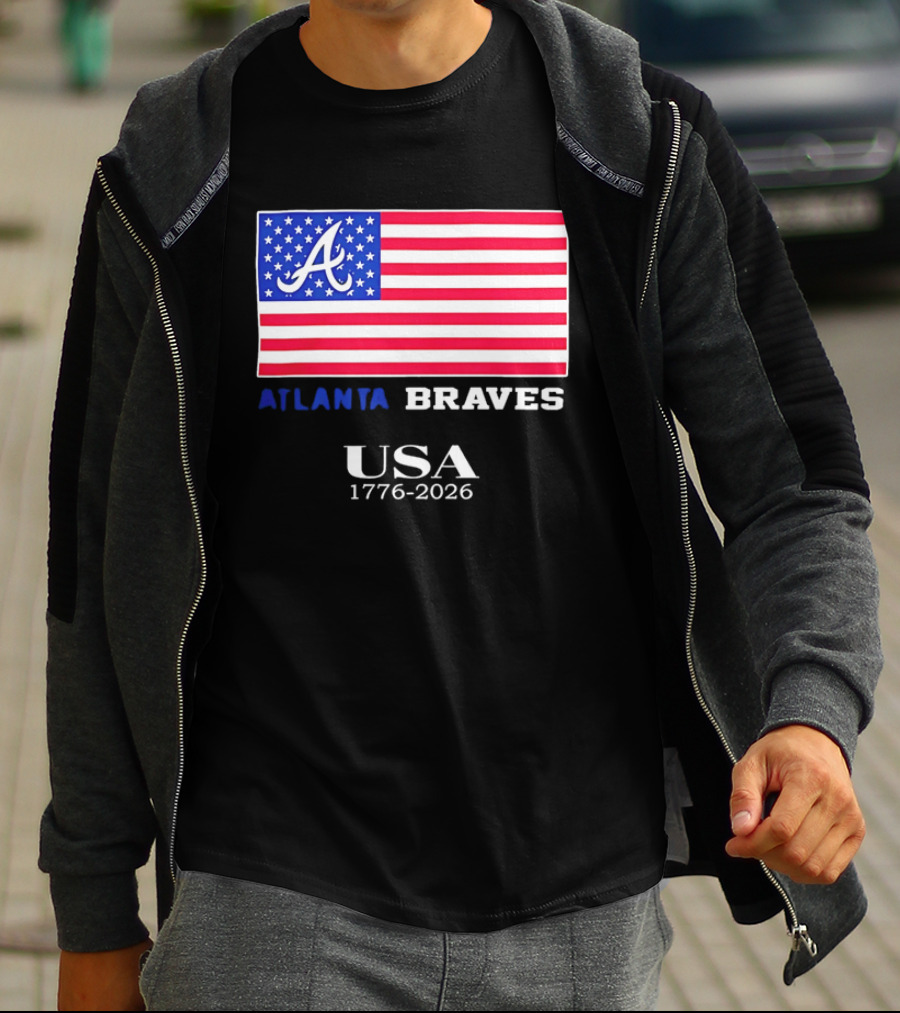 Atlanta Braves USA 1776 2026 American Flag Script A T-Shirt