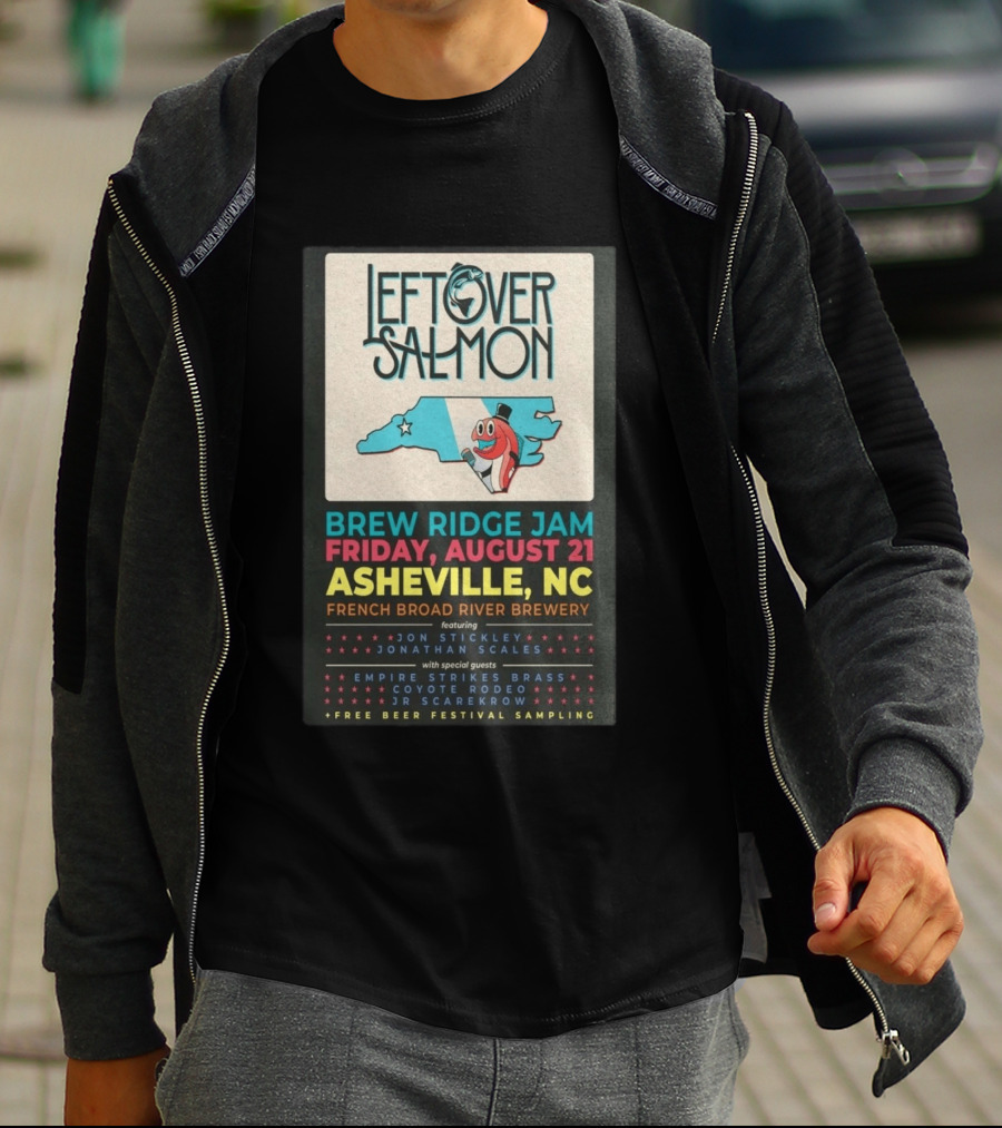 Leftover Salmon Brew Ridge Jam Asheville August 21 French Broad River Brewery Jon Stickley Jonathan Scales Coyote Rodeo Festival Free Beer Sampling T-Shirt