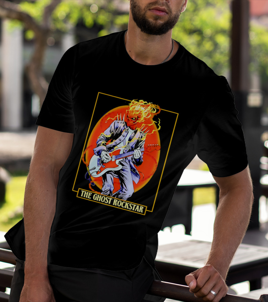 Ghost Rider The Ghost Rockstar Flaming Guitar Hero Fiery Skull T-Shirt