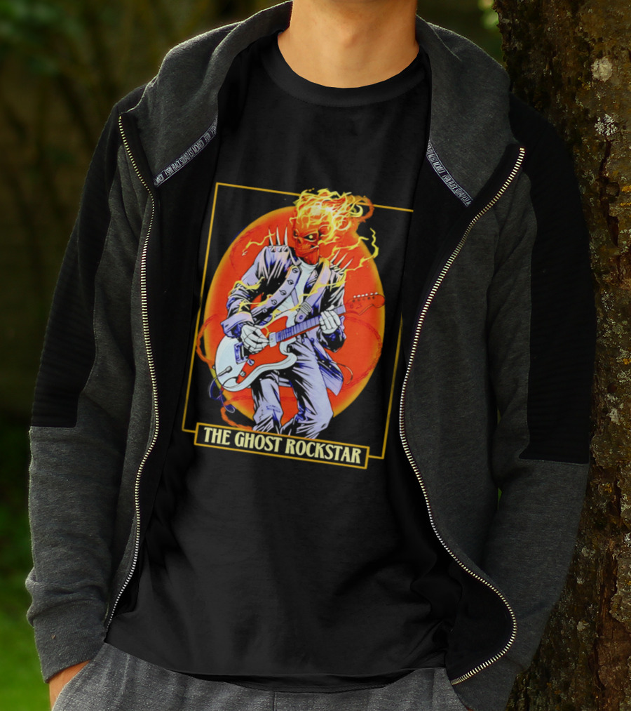 Ghost Rider The Ghost Rockstar Flaming Guitar Hero Fiery Skull T-Shirt